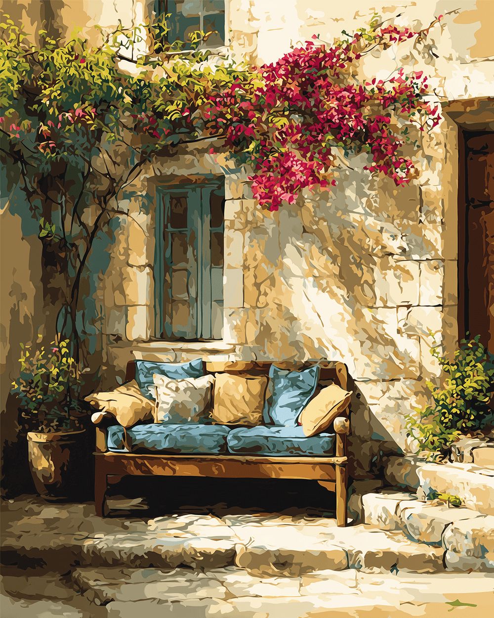 Cozy mediterranean nook cross stitch kit for beginners
