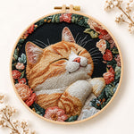 Cozy napping orange cat embroidery kit