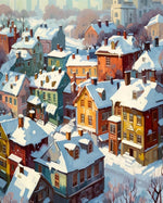 Cozy snow‑covered colorful town cross stitch kit for beginners
