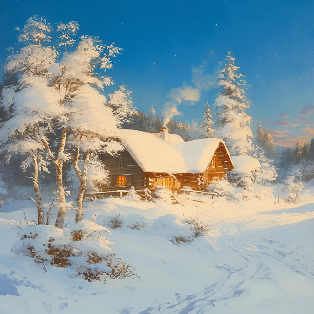 Cozy winter cabin cross stitch kit for beginners