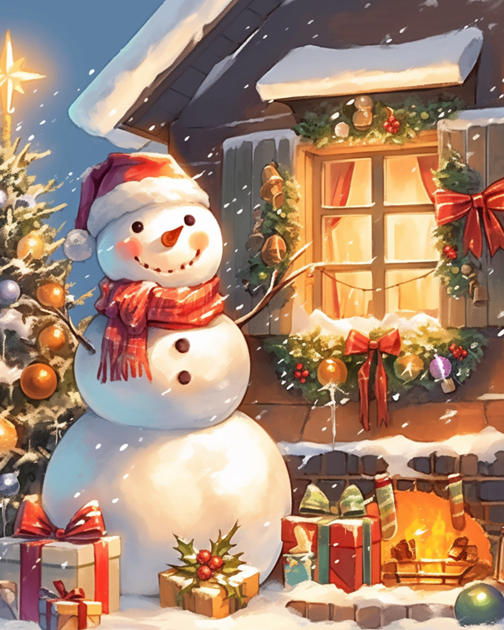 Cozy winter snowman scene cross stitch kit for beginners