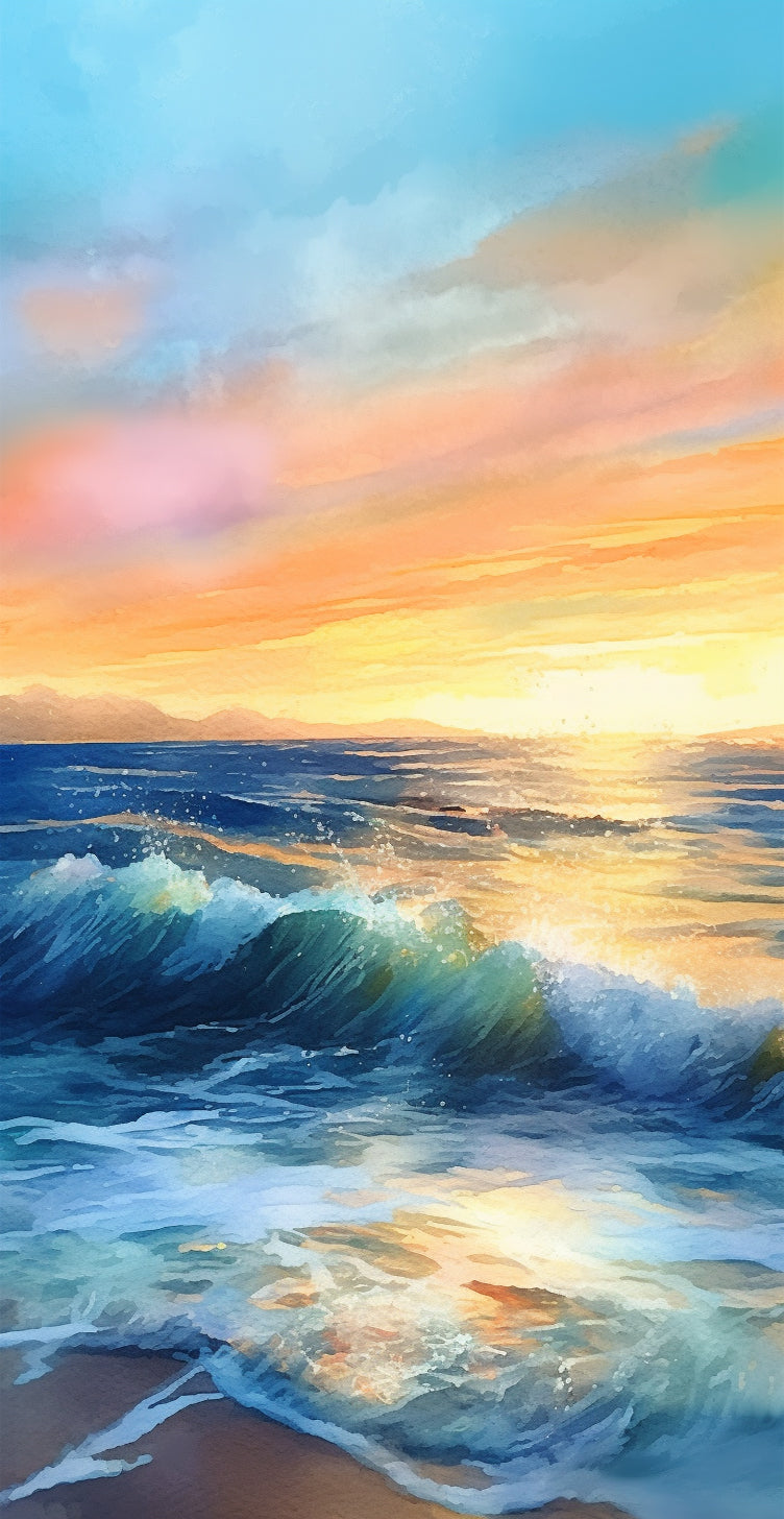 Crashing waves at sunrise beach cross stitch kit for beginners