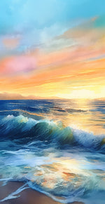 Crashing waves at sunrise beach cross stitch kit for beginners