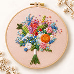 Cream wildflower bouquet embroidery kit