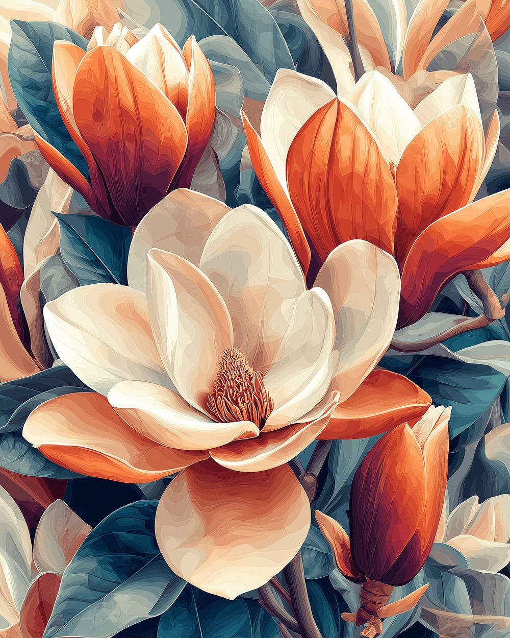 Creamy magnolia blooms cross stitch kit for beginners