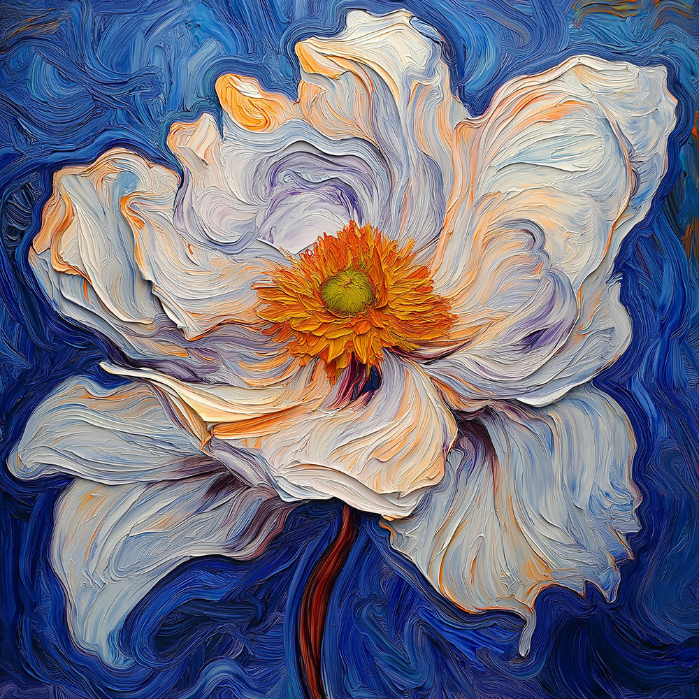 Creamy white flower on deep blue cross stitch kit for beginners