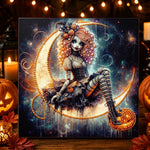Creepy doll on crescent moon pearl diamond painting kit for beginners