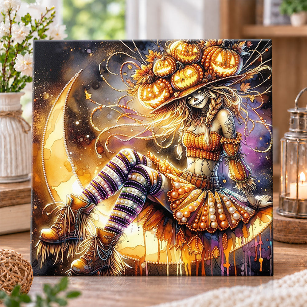 Crescent moon fantasy lady pearl diamond painting kit for beginners