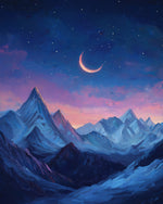 Crescent moon over snow peaks cross stitch kit for beginners