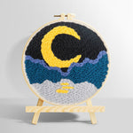 Crescent moon, sea and mountains punch needle kit for beginners