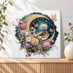 Finished crescent moon with floral hands pearl diamond painting artwork displayed as holiday home decor