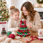 Mother and daughter enjoying a DIY Crochet Christmas Tree Kit together during a cozy Christmas crafting activity