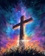 Cross of cosmic wood cross stitch kit for beginners