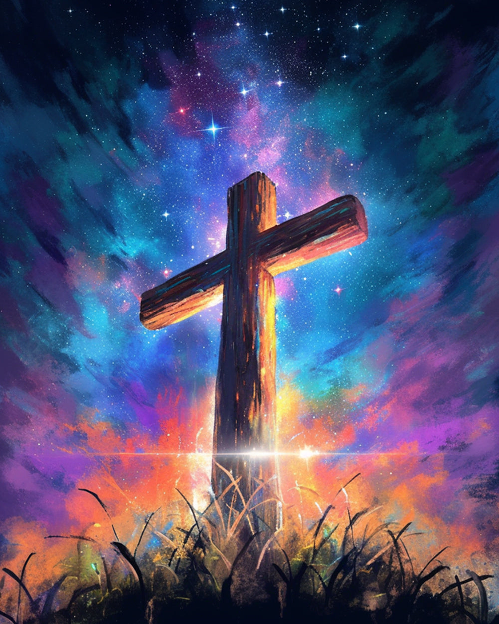 Cross of cosmic wood cross stitch kit for beginners