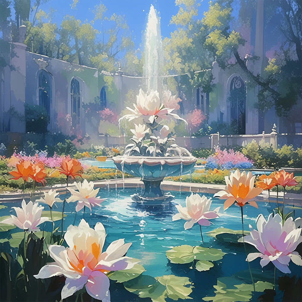 Crystal fountain and blooming lotus cross stitch kit for beginners