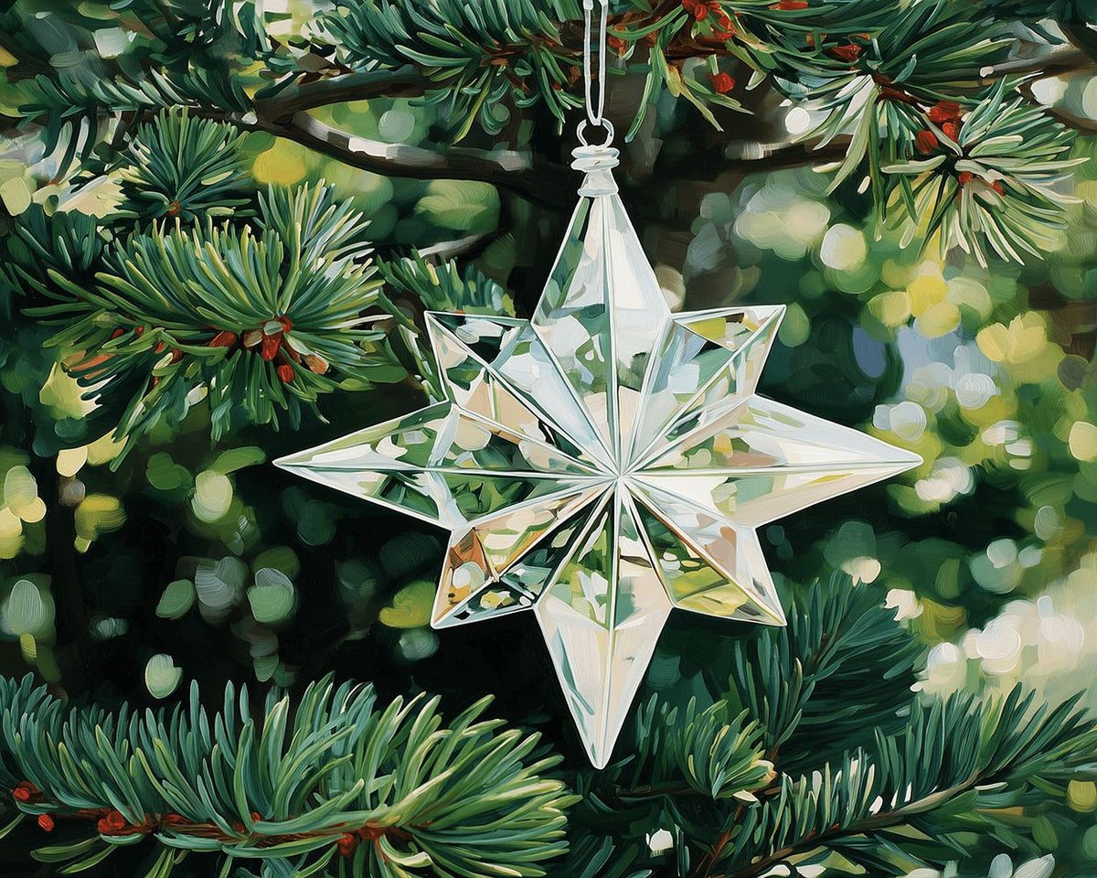 Crystal star on pine branch cross stitch kit for beginners