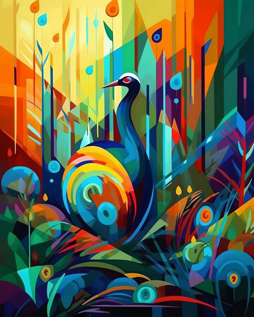 Cubist jungle peacock cross stitch kit for beginners