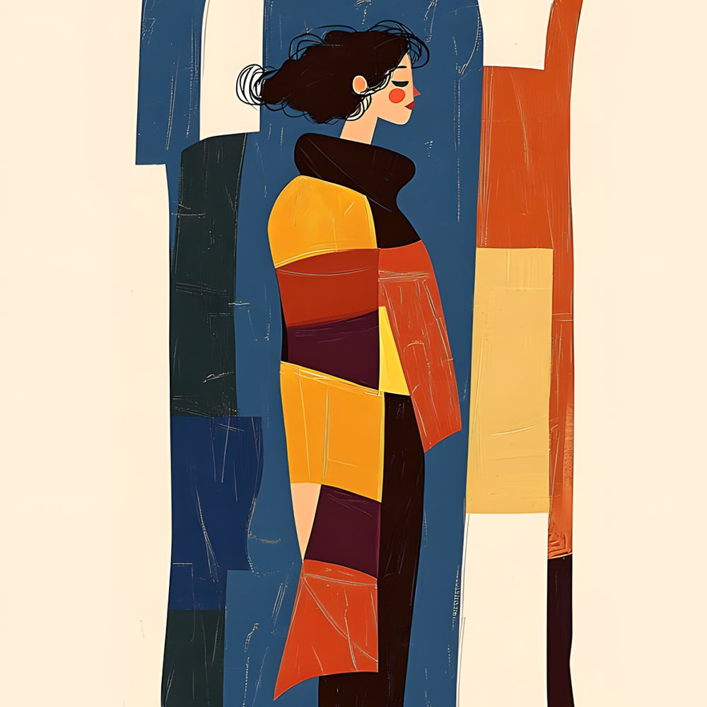Cubist style woman portrait cross stitch kit for beginners
