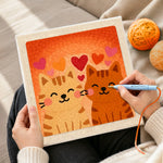 Creating handmade cuddling tabby cat couple punch needle artwork