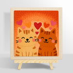 Cuddling tabby cat couple punch needle kit for beginners