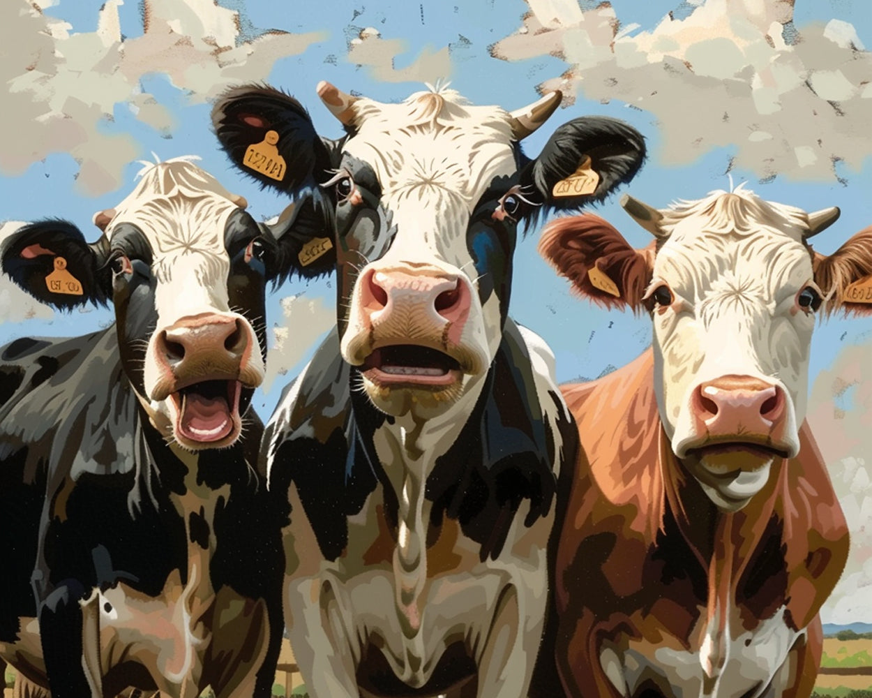 Curious three cows cross stitch kit for beginners