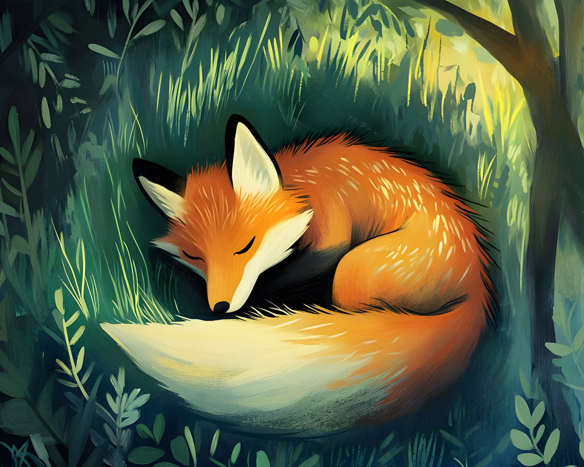 Curled sleeping fox cross stitch kit for beginners