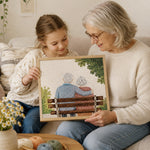 Custom family memory punch needle artwork shared at home as a thoughtful handmade keepsake