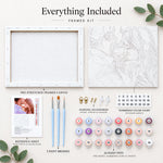Framed custom paint by numbers kit with canvas, paints, brushes and accessories included