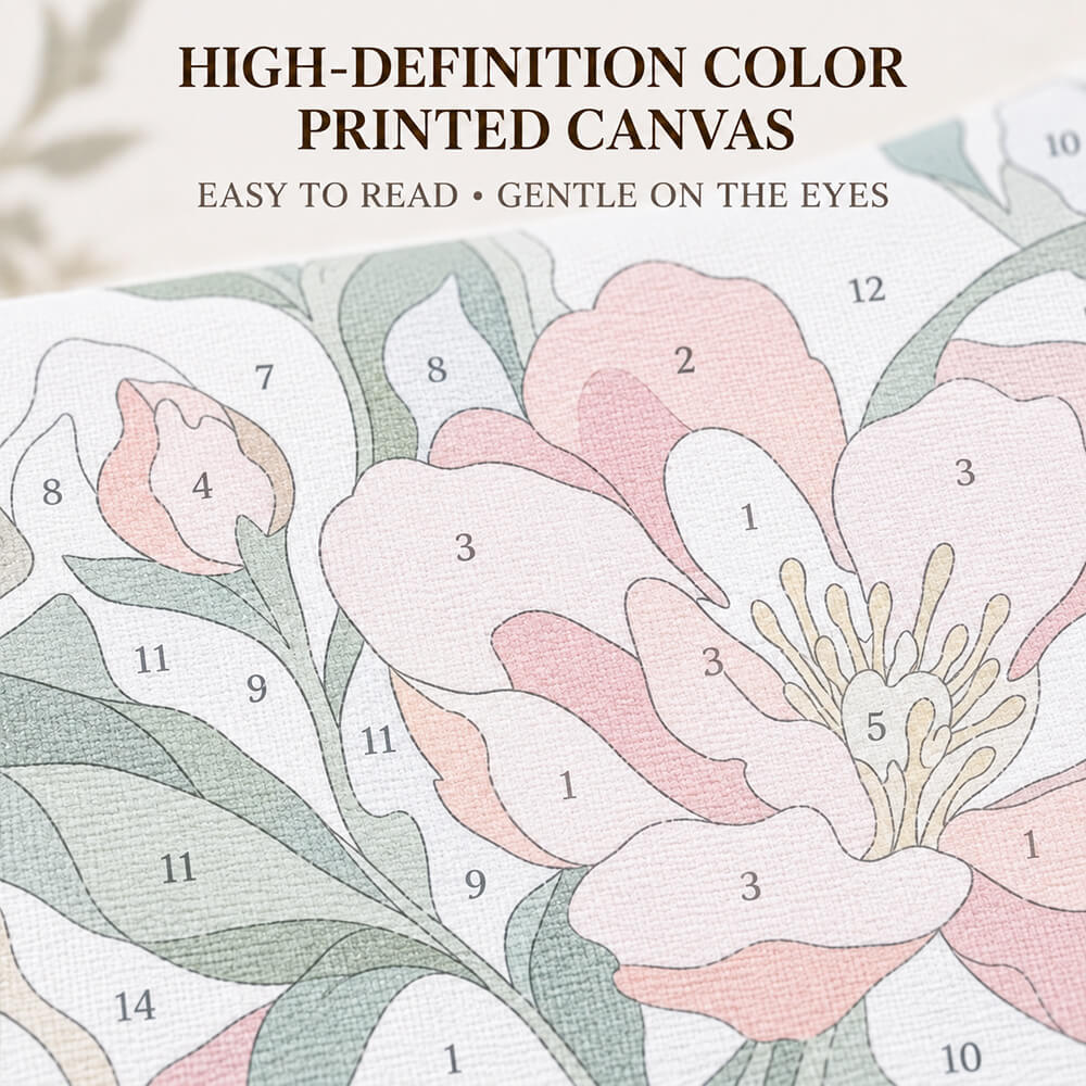 Close-up of the high-definition color printed canvas for custom paint by numbers