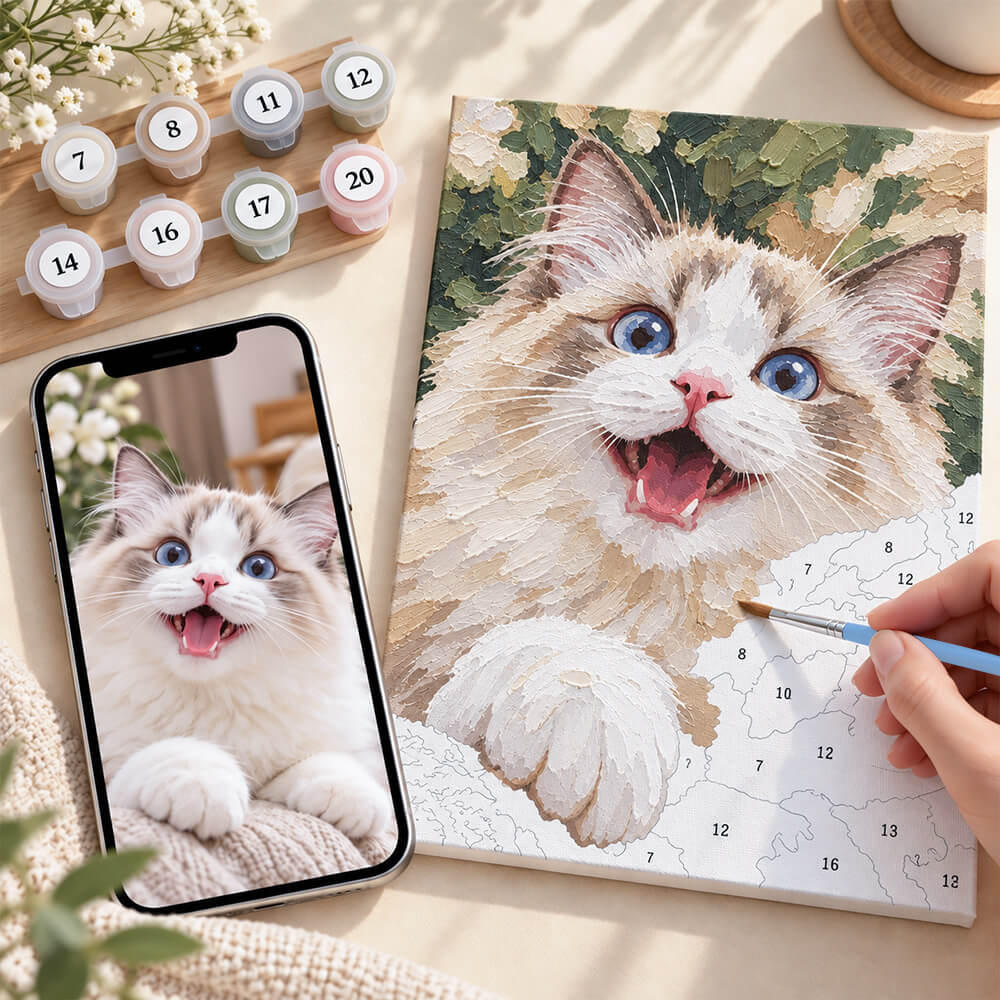 Custom paint by numbers canvas created from a pet photo