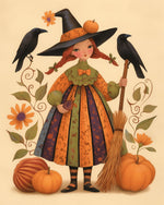 Cute autumn witch cross stitch kit for beginners