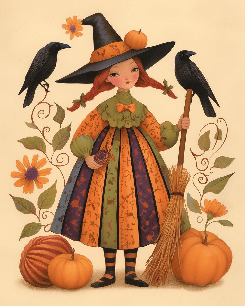 Cute autumn witch cross stitch kit for beginners