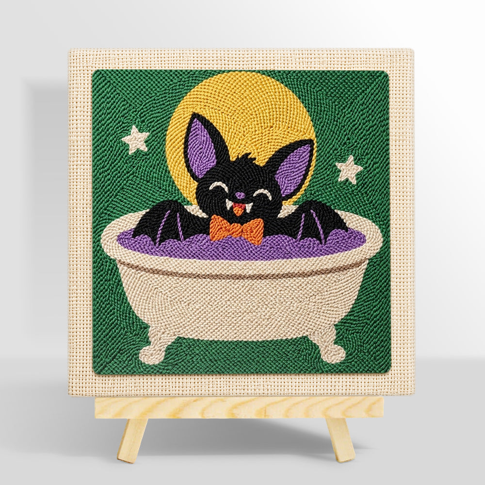 Cute bat taking bath punch needle kit for beginners
