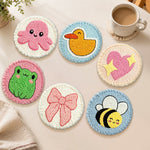Cute bee, frog and octopus punch needle coasters used for home decoration