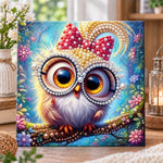 Cute big‑eyed owl in magic forest pearl diamond painting kit for beginners
