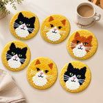 Cute black and orange cats punch needle coasters used for home decoration
