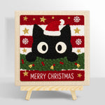 Cute black cat christmas portrait punch needle kit for beginners