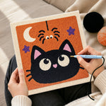 Creating handmade cute black cat punch needle artwork