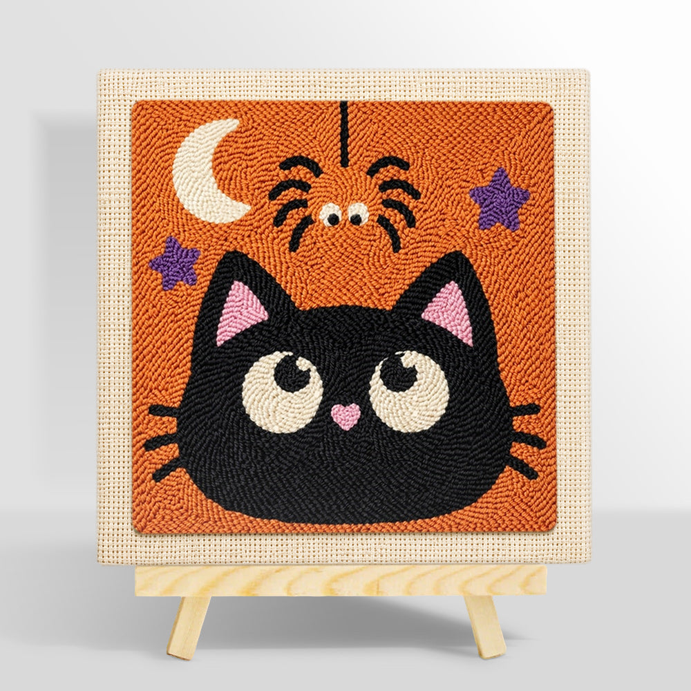 Cute black cat punch needle kit for beginners