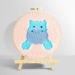 Cute blue hippo punch needle kit for beginners