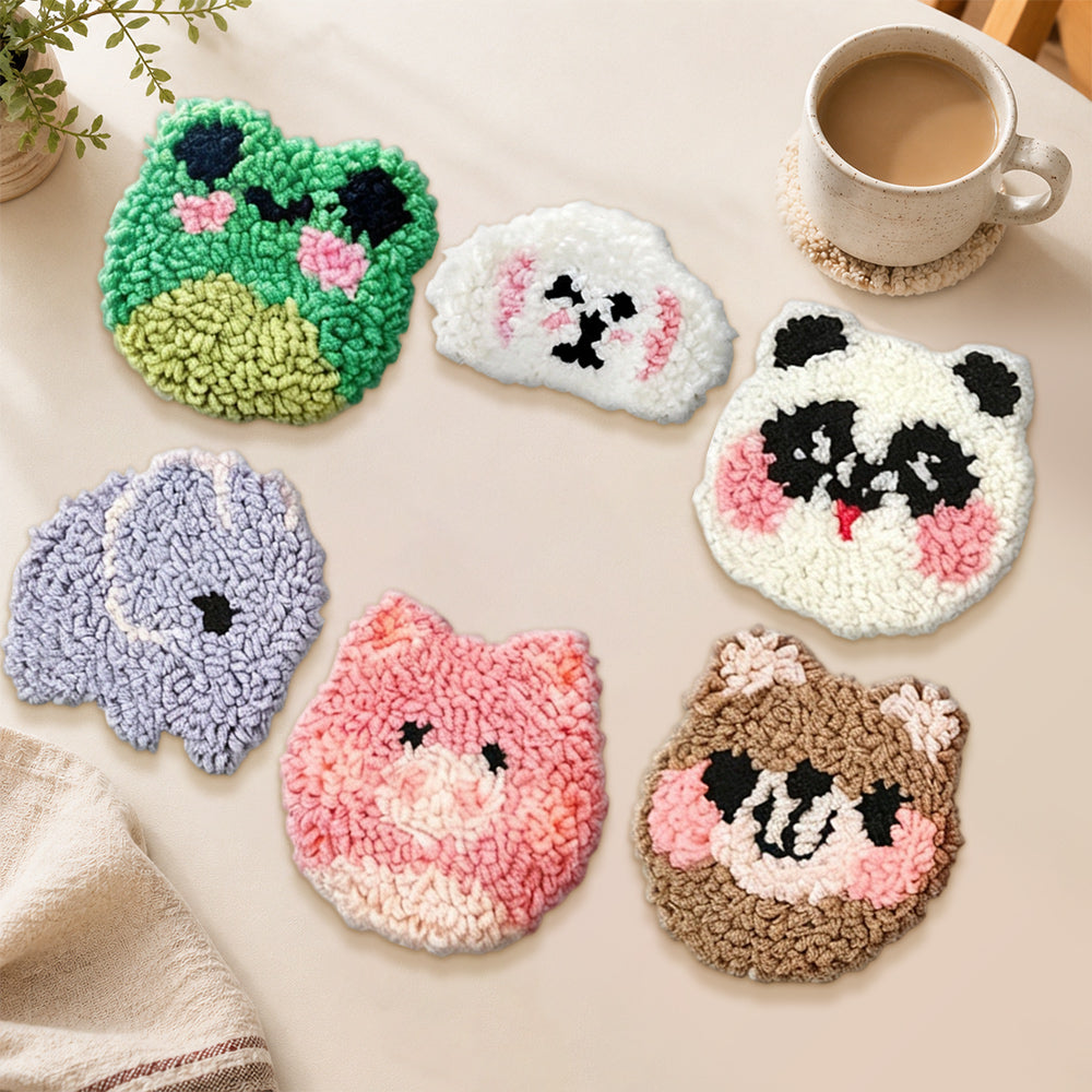 Cute blush cheek animals punch needle coasters used for home decoration