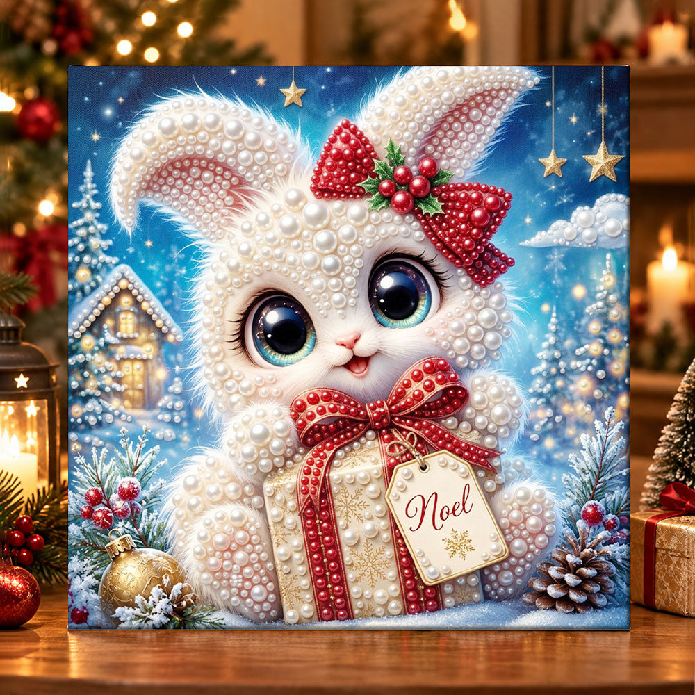 Cute bunny noel greeting pearl diamond painting kit for beginners