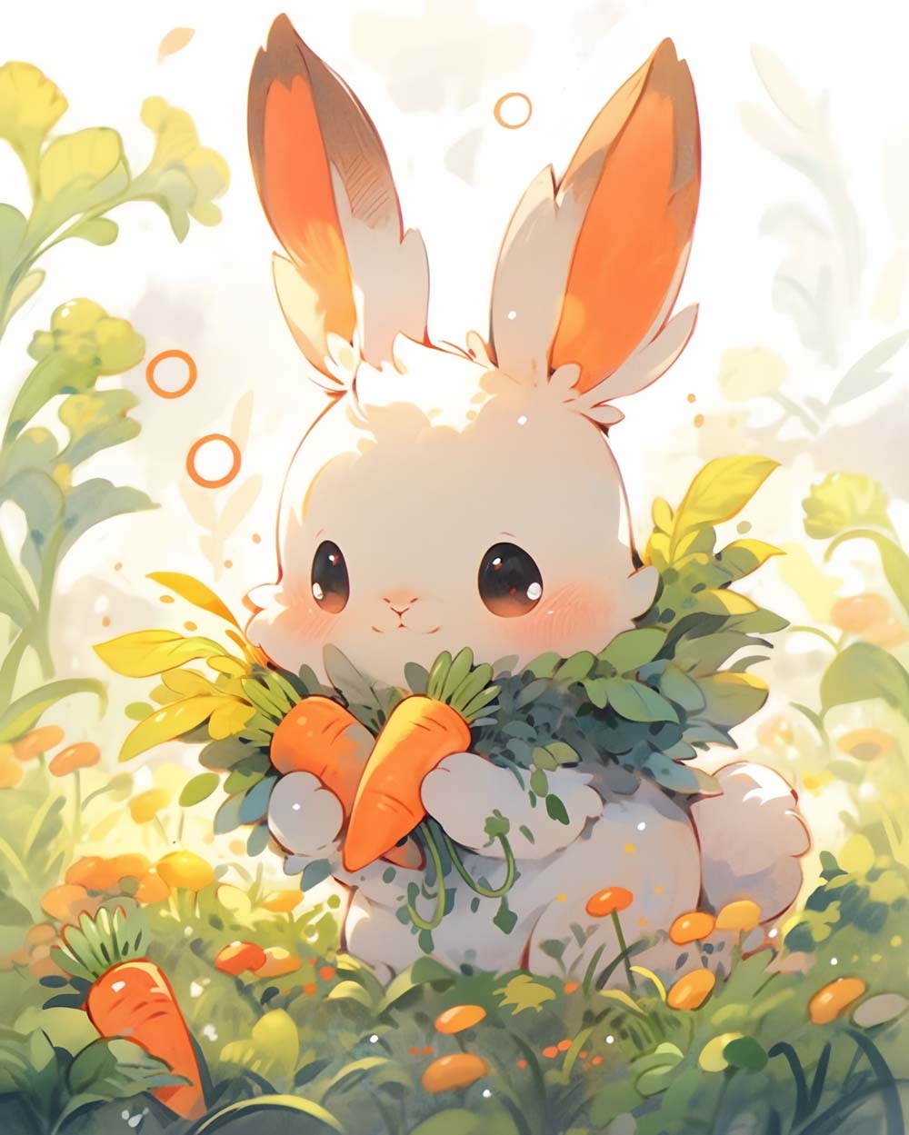 Cute cartoon rabbit holding carrots cross stitch kit for beginners