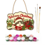 Cute cat holiday vibe paint by numbers door hanger with paints and brushes