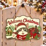 Cute cat holiday vibe paint by numbers door hanger on a garden gate