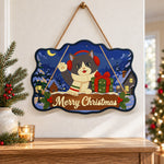 Cute cat with christmas gift paint by numbers door hanger as indoor wall decor