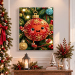 Finished cute christmas ornament character pearl diamond painting artwork displayed as holiday home decor