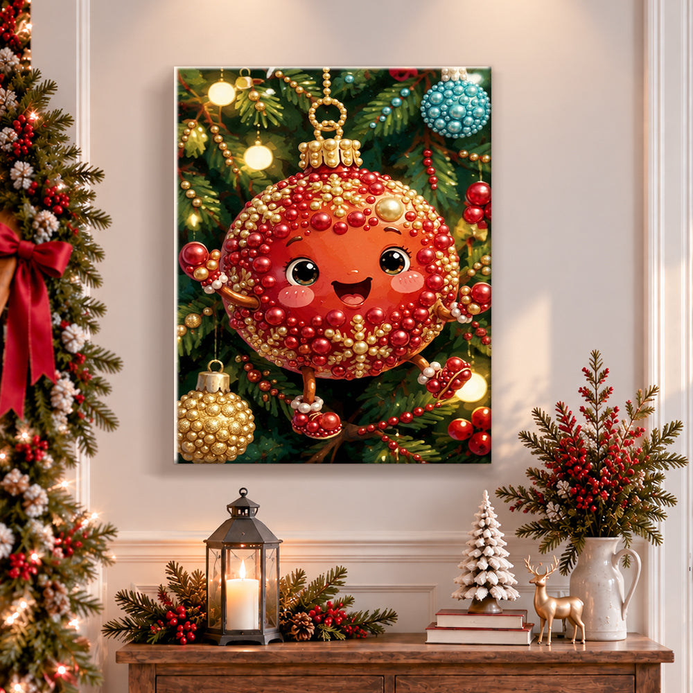 Finished cute christmas ornament character pearl diamond painting artwork displayed as holiday home decor