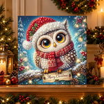 Finished cute christmas owl pearl diamond painting artwork displayed as holiday home decor
