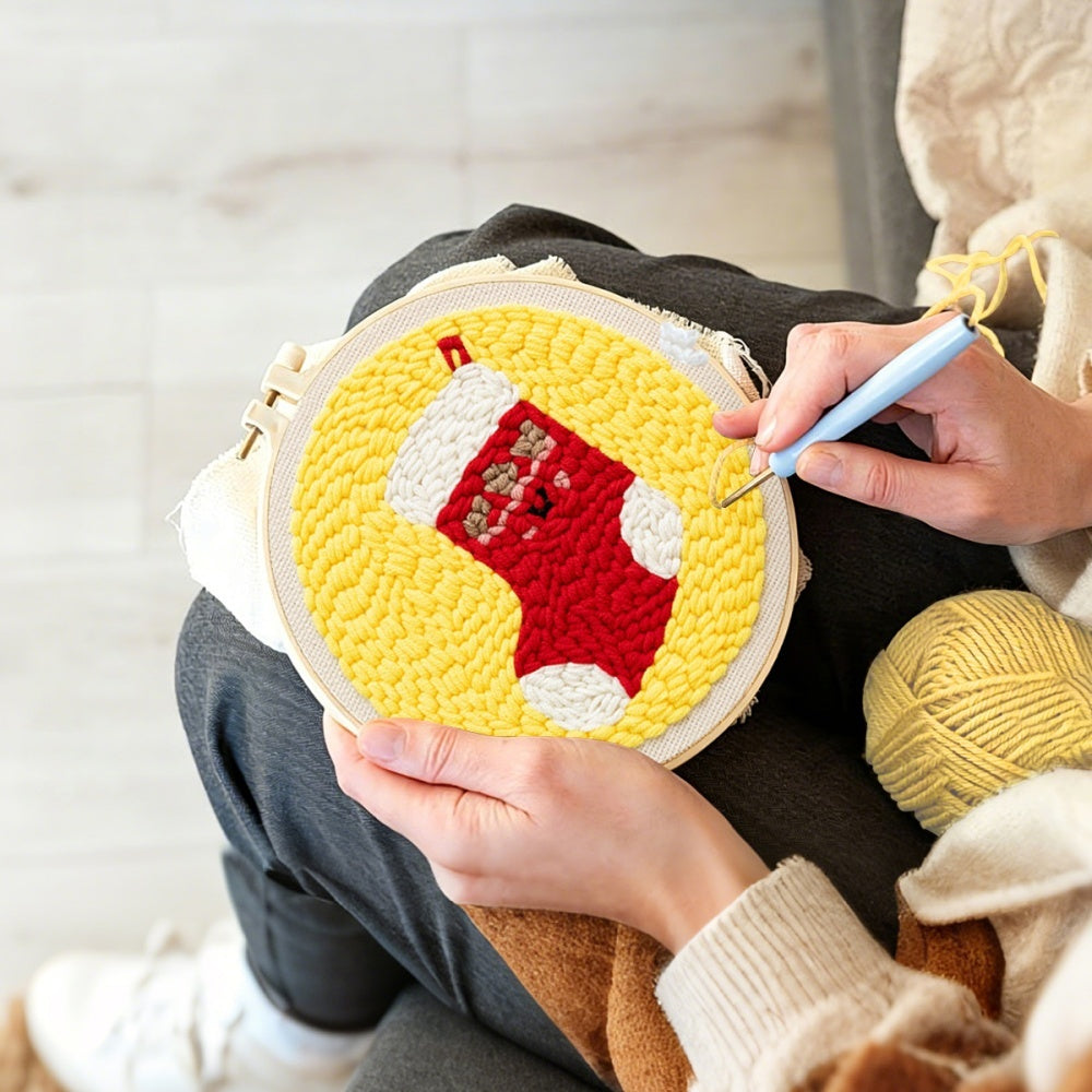 Creating handmade cute christmas stocking unch needle artwork